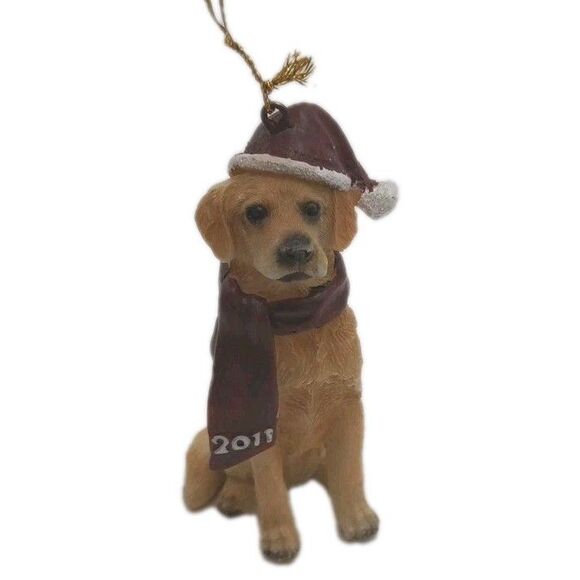 Yellow Labrador Retriever Red Christmas Hat 2011 Holiday Dog Ornament Figurine - Picture 1 of 8